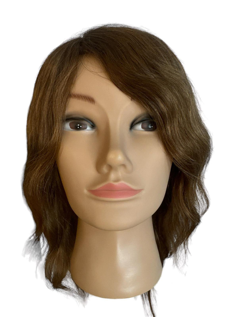 Mannequin-Übungskopf Lucia Brown | Echthaar 25 cm | mit Teleskopständer